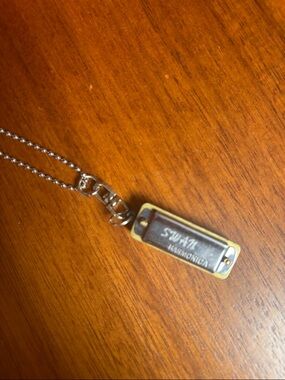 Mini Harmonica Pendant Necklace - Silver and Gold Tones